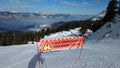 Chamrousse january 2017 : thin snow cover sign on top of the ski slope Royalty Free Stock Photo