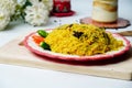 Chana Pulao. White Chickpeas Basmati Rice. Chana Biryani. Delicious Pakistani and Indian rice Cuisine.