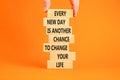 Chance to change symbol. Concept words Every new day is another chance to change your life on blocks on a beautiful orange Royalty Free Stock Photo