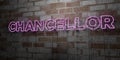 CHANCELLOR - Glowing Neon Sign on stonework wall - 3D rendered royalty free stock illustration