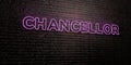 CHANCELLOR -Realistic Neon Sign on Brick Wall background - 3D rendered royalty free stock image