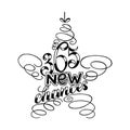 365 chances New Year Lettering in form of star tree toy, Greeting Card design circle text frame isolated on white