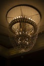 The chandelier on the ceiling. Antique chandelier in the Great Hall. Vintage interior Royalty Free Stock Photo