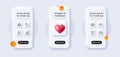 Chandelier, Charging cable and Face declined line icons pack. For web app. 3d phone mockups. Vector