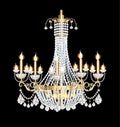 Chandelier with crystal pendants on the black