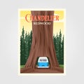 Chandelier Tree With Bus On Redwood National Park Vintage Poster Illustration Design