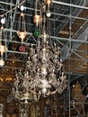 Chandelier and view of the iconostasis during reconstruction, Holy Church of the Nativity of Christ Bethlehem, Palestine, Israel Royalty Free Stock Photo