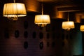 Chandeliers on the ceiling in a restaurant