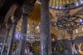 Chandeliers, domes and murals in magnificent and beautiful famous Hagia Sophia mosque