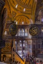 Chandeliers, domes and murals in magnificent and beautiful famous Hagia Sophia mosque
