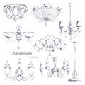 Chandeliers. Hand drawing. Vector set