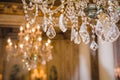 Chandeliers hanging under a ceiling. Interiors of the Polovtsov mansion - Architect`s house, St.Petersburg, Russia Royalty Free Stock Photo