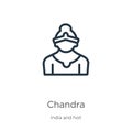 Chandra icon. Thin linear chandra outline icon isolated on white background from india collection. Line vector chandra sign,