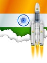 Chandrayaan rocket mission launched by India with tricolor Indian flag