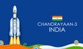 Chandrayaan rocket mission launched by India with tricolor Indian flag