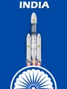 Chandrayaan rocket mission launched by India with tricolor Indian flag