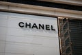 The Chanel logo signage on Store shop facade in Hongkong