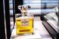 Chanel Paris No. 5 perfume on shop display, Chanel No. 5 is first perfume launched by French couturier Gabrielle `Coco` Chanel