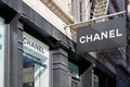 Chanel shop sign and window view, in Soho, New York