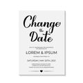 Change The Date card vector template. Postponed wedding due to quarantine coronavirus COVID-19. Calligraphy hand lettering