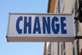 Change means in french text exchange money office on wall agency