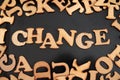 Change. Motivational internet business words quotes, wooden lettering typography