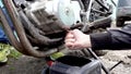 Change motor oil motorcycle. full hd video