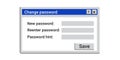 Change password window. Old registration interface. Reset user information.