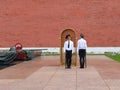 Change of soldiers of honor at the tomb of the Unknown soldier on the background of the Kremlin wall in Moscow