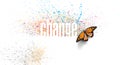 Change word with delicate butterfly graphic splatter background