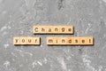 Change your mindset word written on wood block. Change your mindset text on cement table for your desing, Top view concept Royalty Free Stock Photo