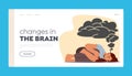 Changes in Brain Landing Page Template. Depressed Woman Suffering of Depression and Anxiety Problem Feeling Frustrated