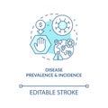 Changes in disease prevalence and incidence turquoise concept icon