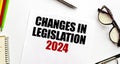 CHANGES IN LEGISLATION 2024 words on paper with pen glasses and pencils Royalty Free Stock Photo