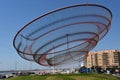 She Changes sculpture by Janet Echelman at a roundabout in Porto, Portugal