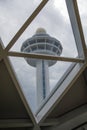 Changi airport control tower view from the window of Jewel changi Royalty Free Stock Photo