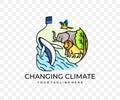 Changing climate, animals, plants, fish and birds, colored graphic design Royalty Free Stock Photo