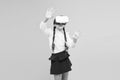 Changing digital experiences way we learn and create. Digital virtual future and innovation. Little child in VR headset