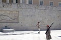 Changing the Evzon guard in front of the Parliament building in Athens.