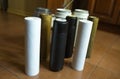 Changing filters in your home water purification system. Clean and used filters in comparison. Waterwater is very dirty