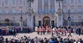 Changing the guard at Buckingham Palace, London. Parade of guards of the Queen marching in uniform Royalty Free Stock Photo