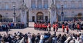 Changing the guard at Buckingham Palace, London. Parade of guards of the Queen marching in uniform Royalty Free Stock Photo