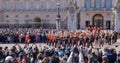 Changing the guard at Buckingham Palace, London. Parade of guards of the Queen marching in uniform Royalty Free Stock Photo