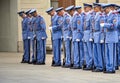Changing of the guard of Czech soldiers in blue uniform at Prague Castle