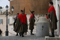 Changing of the guard at the Quirinale palace in Rome. Soldiers in uniform with weapons