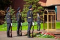 Changing guard soldiers in Alexander`s garden near eternal flame in Moscow, Russia Royalty Free Stock Photo