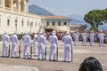 Changing of guard, soldiers in beautiful white military uniform of Palais Square of Monaco,