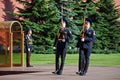 Changing of the guard at the Tomb of the Unknown Soldier in Aleksandrovsk to a garden. Moscow