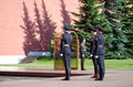 Changing of the guard at the Tomb of the Unknown Soldier in Aleksandrovsk to a garden. Moscow