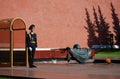 Changing of the guard at the Tomb of the Unknown Soldier in Aleksandrovsk to a garden. Moscow